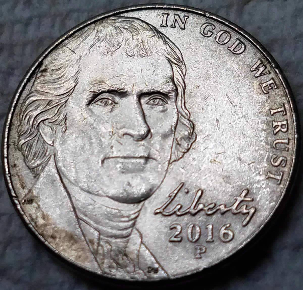 2016-P-Jefferson-Very-Strange-Face-Of-Die-Chip/Crack-In-Doorway-On-Reverse